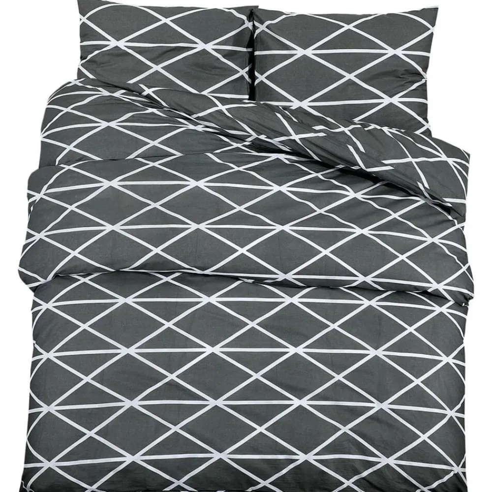 Linnengoed*vidaXL Dekbedovertrekset 140x200 cm katoen grijs donkergrijs en wit