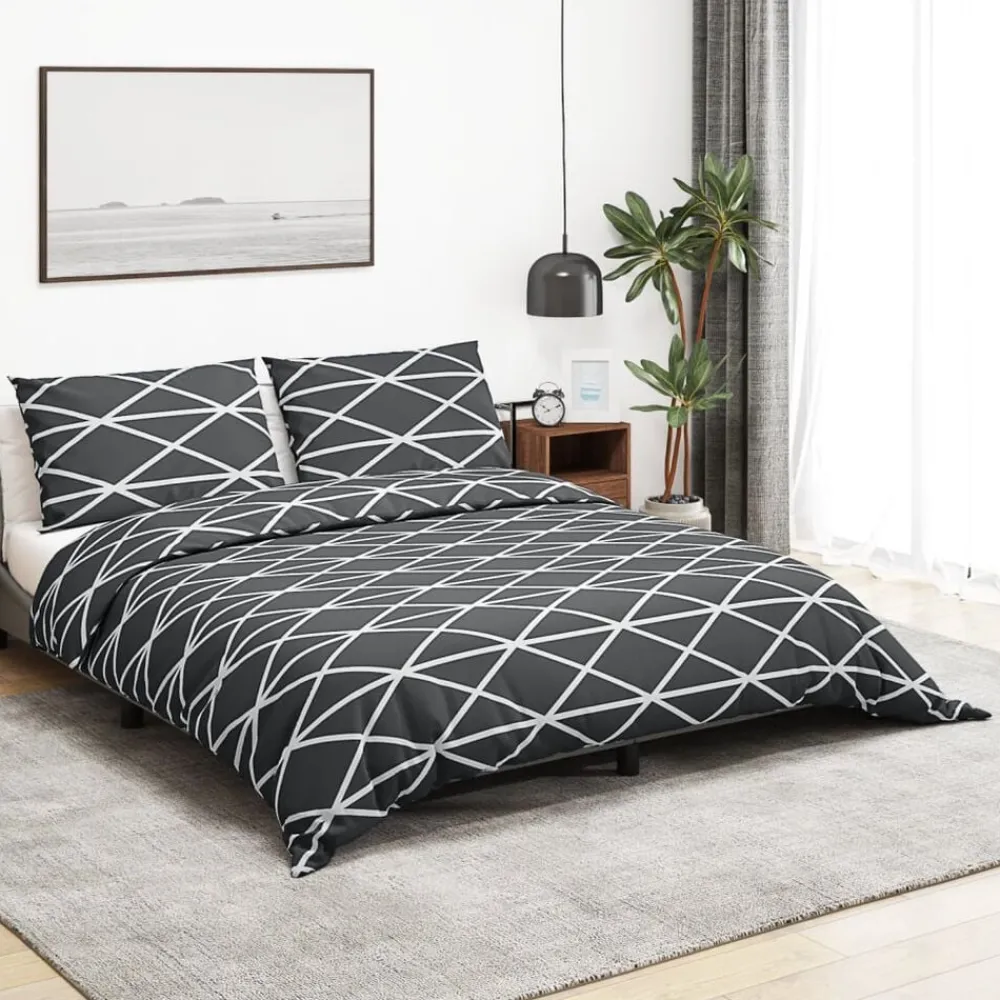 Linnengoed*vidaXL Dekbedovertrekset 140x200 cm katoen grijs donkergrijs en wit