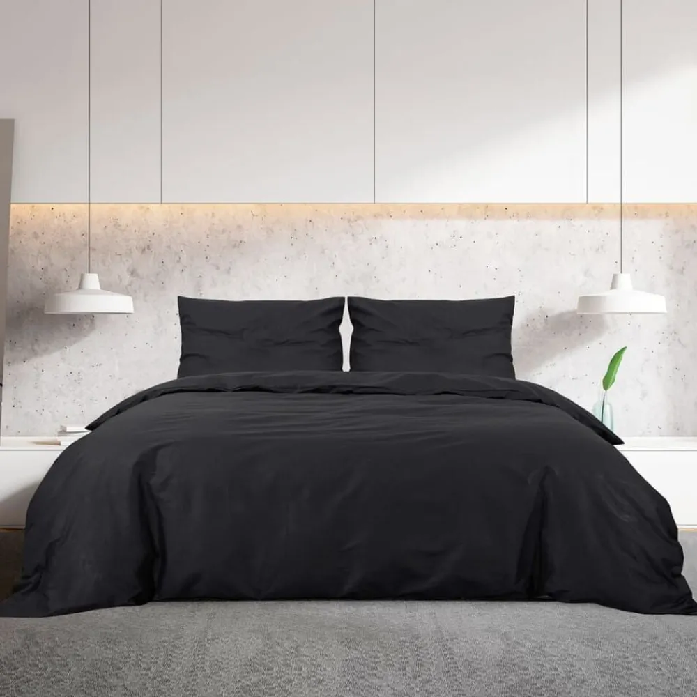 Linnengoed*vidaXL Dekbedovertrekset lichtgewicht 140x200 cm microvezel Zwart