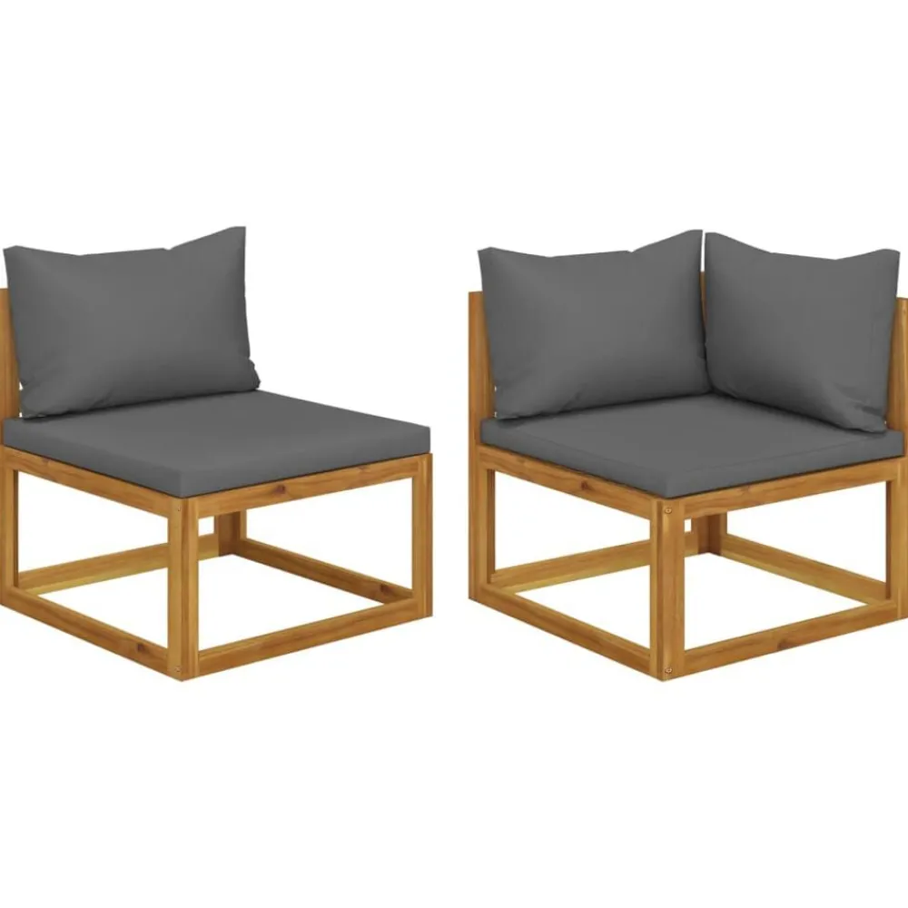 Tuinmeubelen*vidaXL 2-delig Bankstel met donkergrijze kussens massief acaciahout Donkergrijs