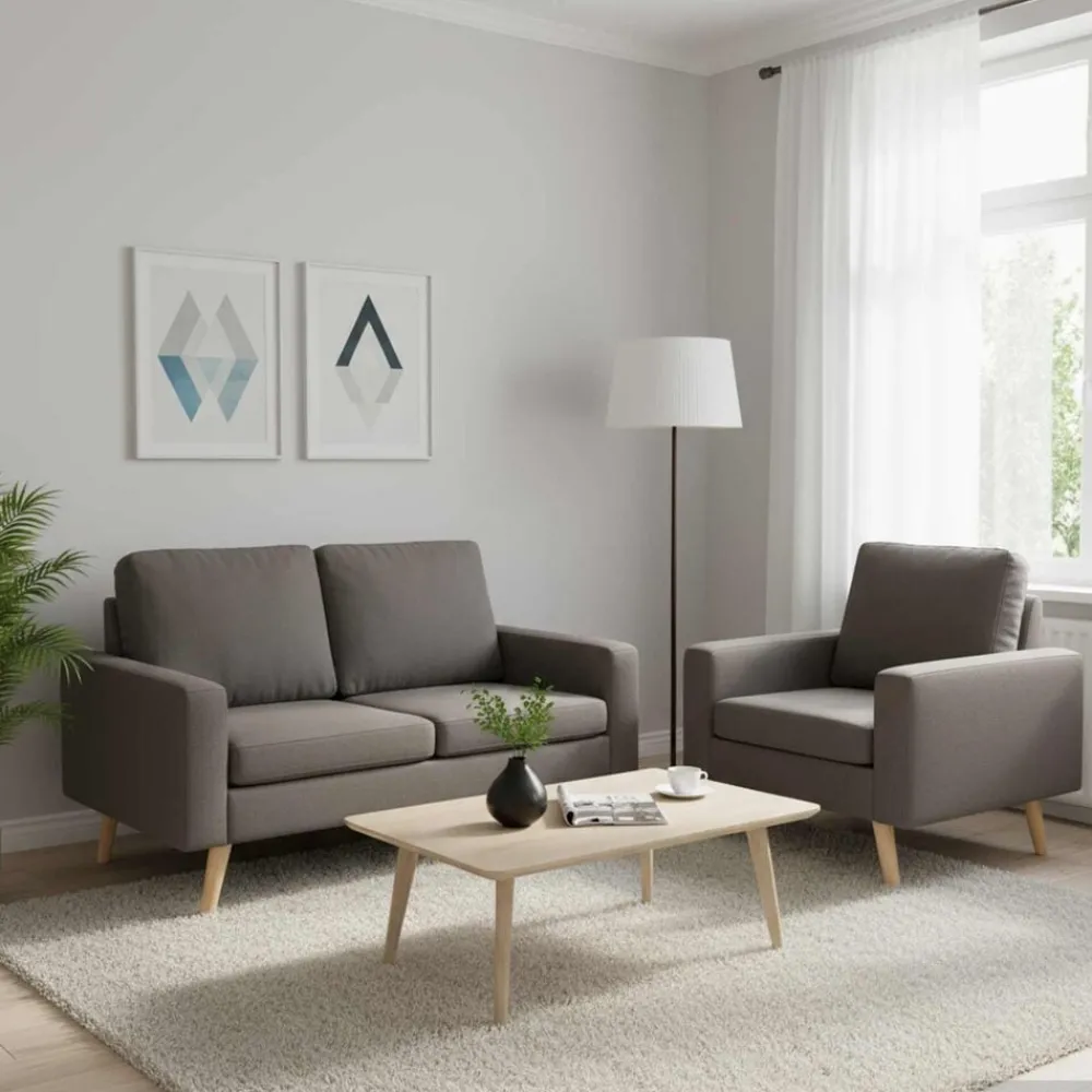 Banken*vidaXL 2-delig Bankstel stof Taupe