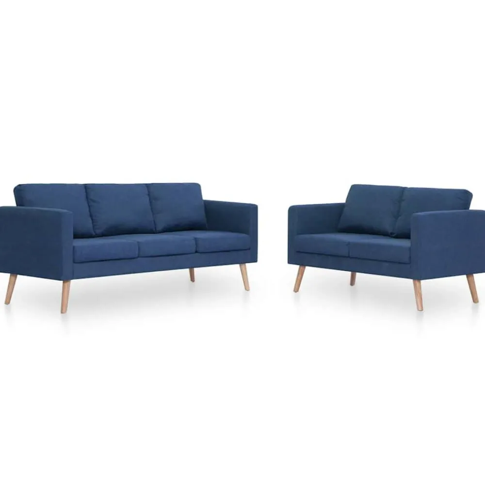Banken*vidaXL 2-delig Bankstel stof Blauw