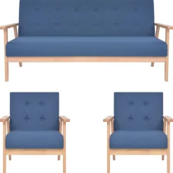 Banken*vidaXL 3-delig Bankstel stof Blauw