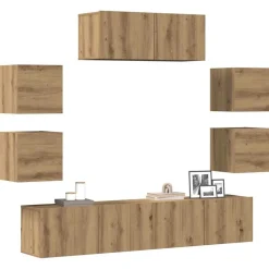 7-delig Tv-meubelset wandmontage bewerkt hout artisanaal eiken>vidaXL Clearance
