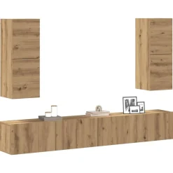 4-delig Tv-meubelset wandmontage bewerkt hout>vidaXL Hot