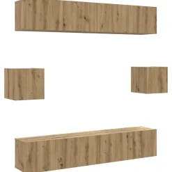 6-delig Tv-meubelset wandmontage bewerkt hout artisanaal eiken>vidaXL Discount