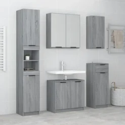 Meubelsets*vidaXL 5-delige Badkamerkastenset bewerkt hout eikenkleur Grijs sonoma