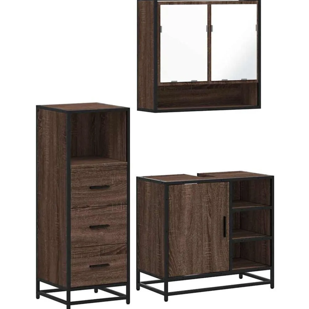 3-delige Badkamermeubelset bewerkt hout>vidaXL Best