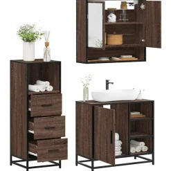 3-delige Badkamermeubelset bewerkt hout>vidaXL Best