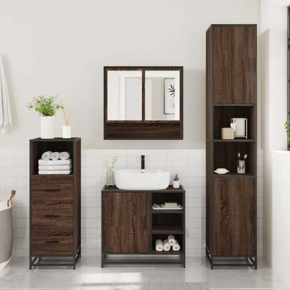 3-delige Badkamermeubelset bewerkt hout>vidaXL Best