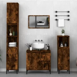 Meubelsets*vidaXL 3-delige Badkamermeubelset bewerkt hout kleurig Gerookt eiken