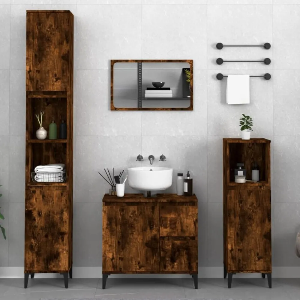 Meubelsets*vidaXL 3-delige Badkamermeubelset bewerkt hout kleurig Gerookt eiken