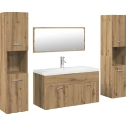 5-delige Badkamermeubelset bewerkt hout artisanaal eikenkleur>vidaXL Sale