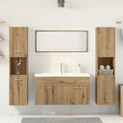 5-delige Badkamermeubelset bewerkt hout artisanaal eikenkleur><noscript><img width=