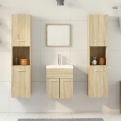 4-delige Badkamermeubelset bewerkt hout kleurig><noscript><img width=