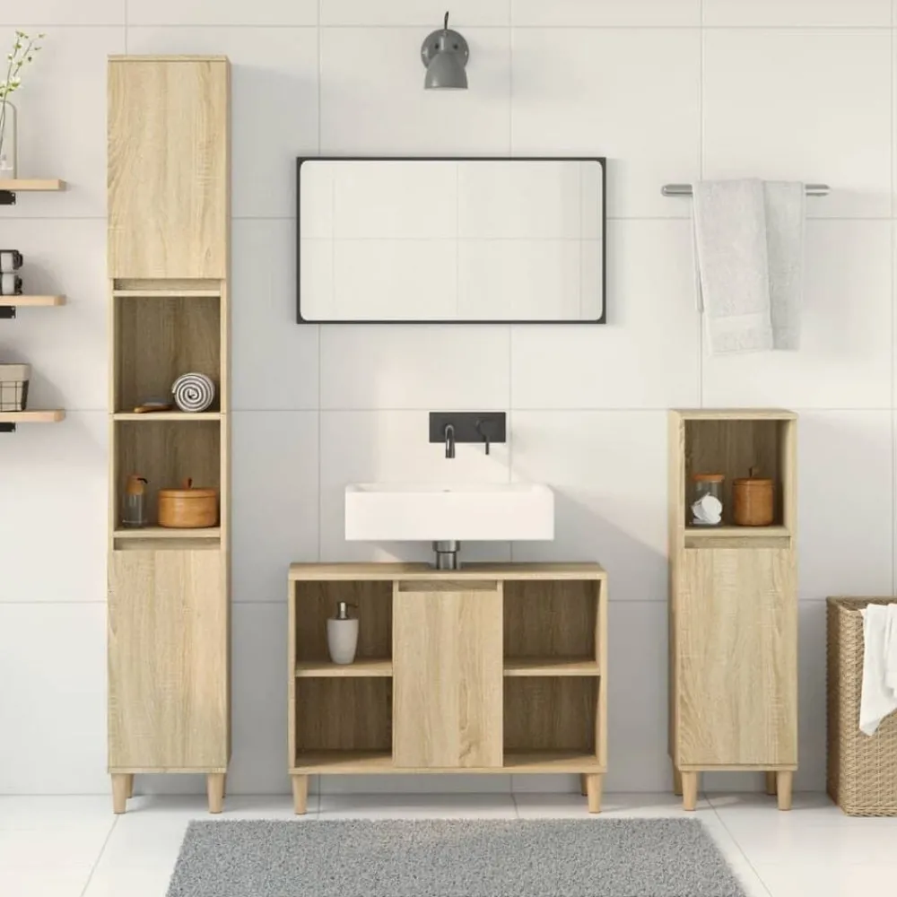 3-delige Badkamermeubelset bewerkt hout kleurig>vidaXL Discount