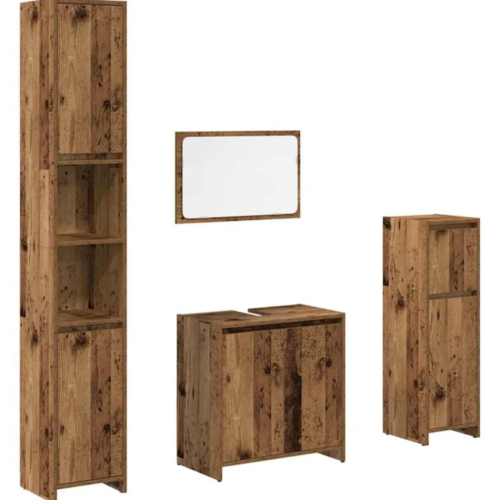 Meubelsets*vidaXL 4-delige Badkamermeubelset bewerkt hout kleurig Oud hout