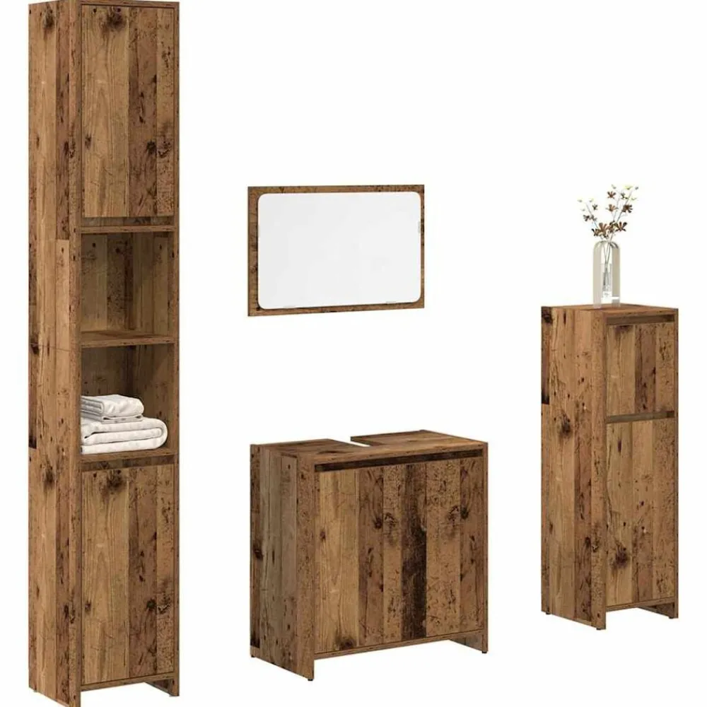 Meubelsets*vidaXL 4-delige Badkamermeubelset bewerkt hout kleurig Oud hout