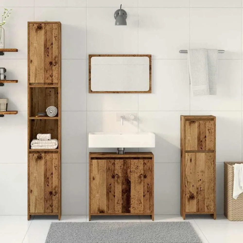 Meubelsets*vidaXL 4-delige Badkamermeubelset bewerkt hout kleurig Oud hout