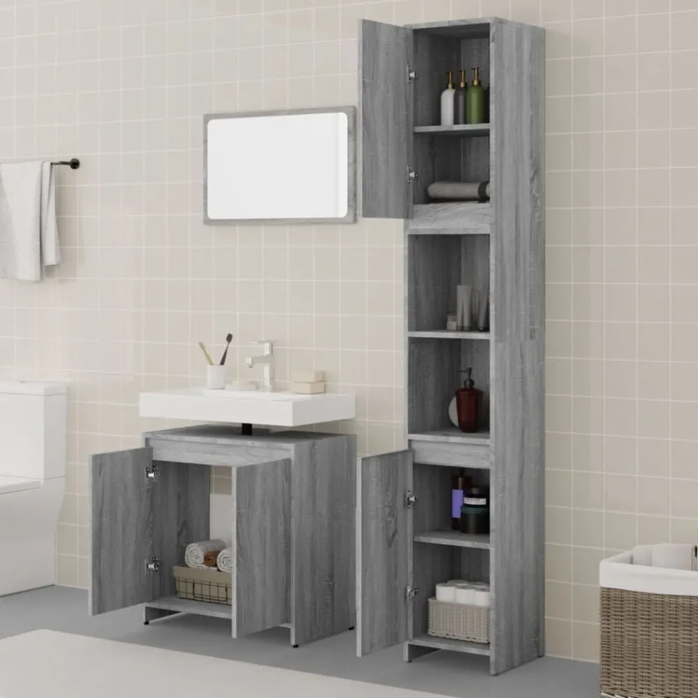 Meubelsets*vidaXL 3-delige Badkamermeubelset bewerkt hout eikenkleur Grijs sonoma