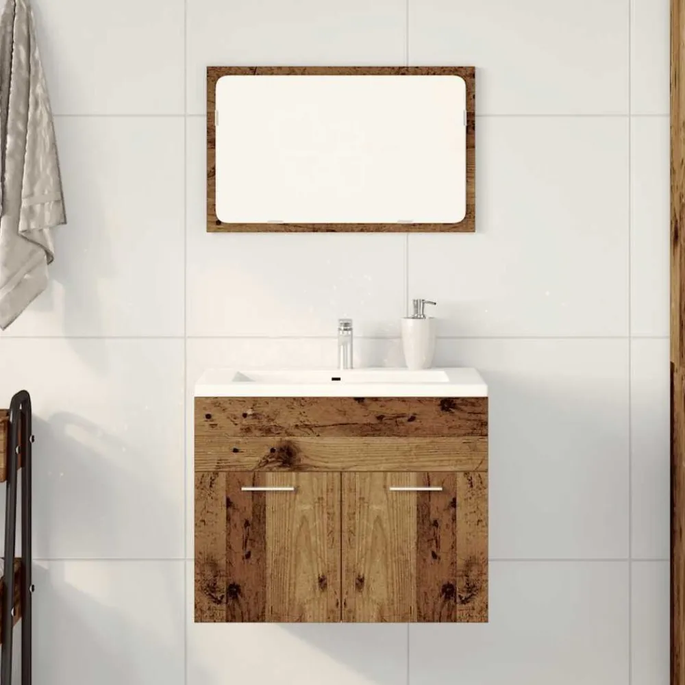 Meubelsets*vidaXL 2-delige Badkamermeubelset bewerkt hout kleurig Oud hout