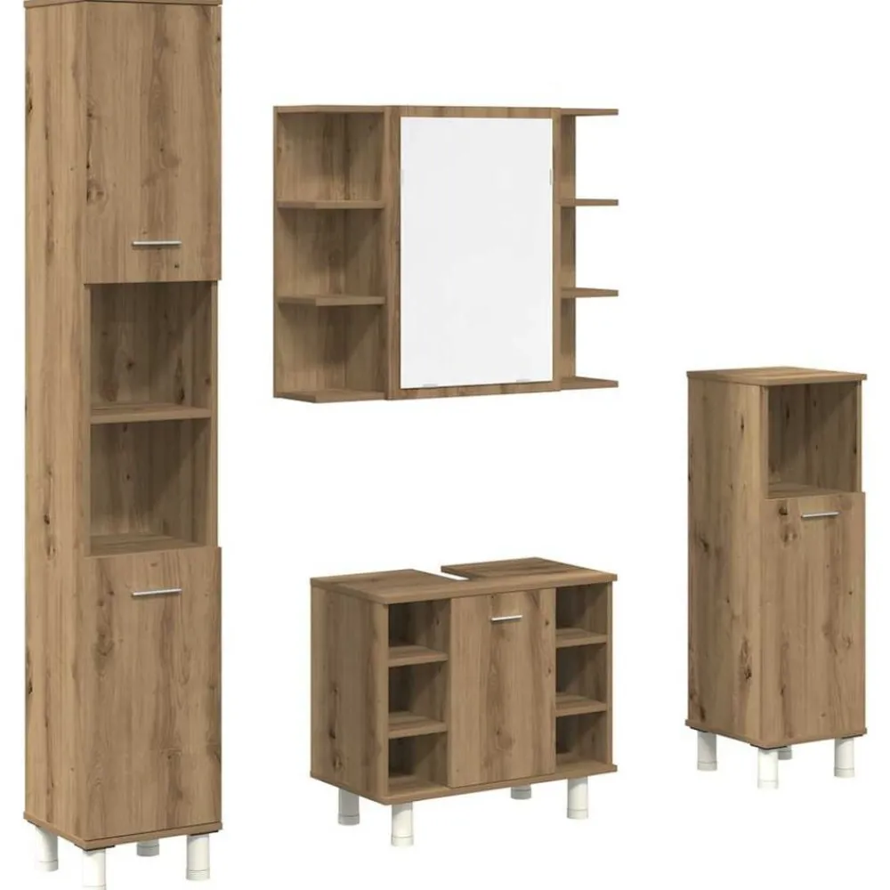 Meubelsets*vidaXL 4-delige Badkamermeubelset bewerkt hout artisanaal eikenkleur artisanaal eikenkleurig