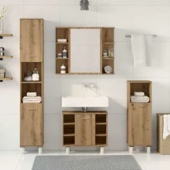 Meubelsets*vidaXL 4-delige Badkamermeubelset bewerkt hout artisanaal eikenkleur artisanaal eikenkleurig