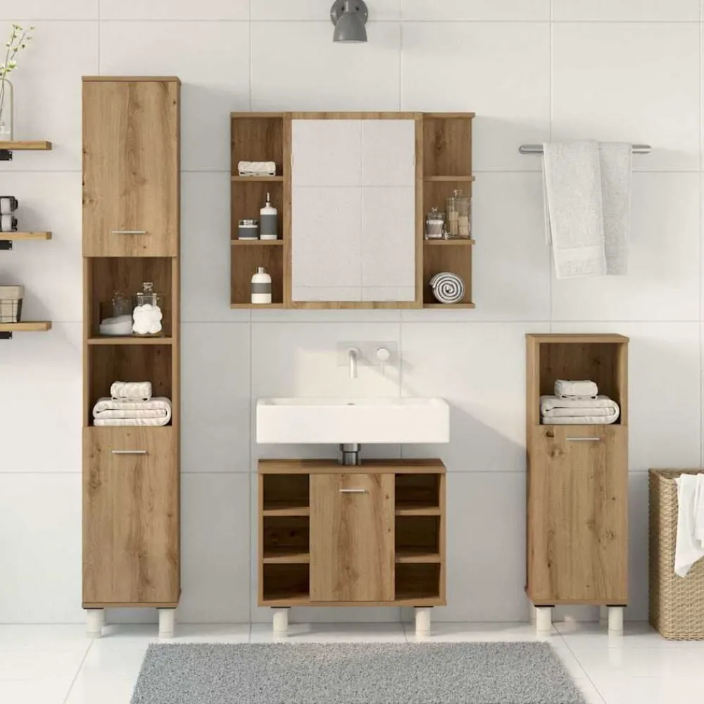 Meubelsets*vidaXL 4-delige Badkamermeubelset bewerkt hout artisanaal eikenkleur artisanaal eikenkleurig