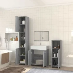 4-delige Badkamermeubelset bewerkt hout eikenkleur><noscript><img width=