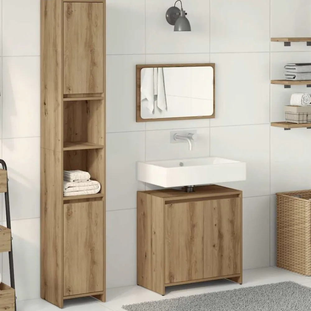 3-delige Badkamermeubelset bewerkt hout artisanaal eikenkleur>vidaXL Outlet