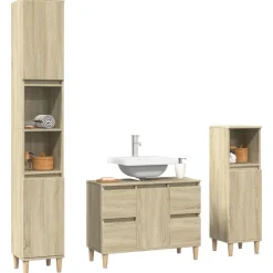 3-delige Badkamermeubelset bewerkt hout kleurig><noscript><img width=