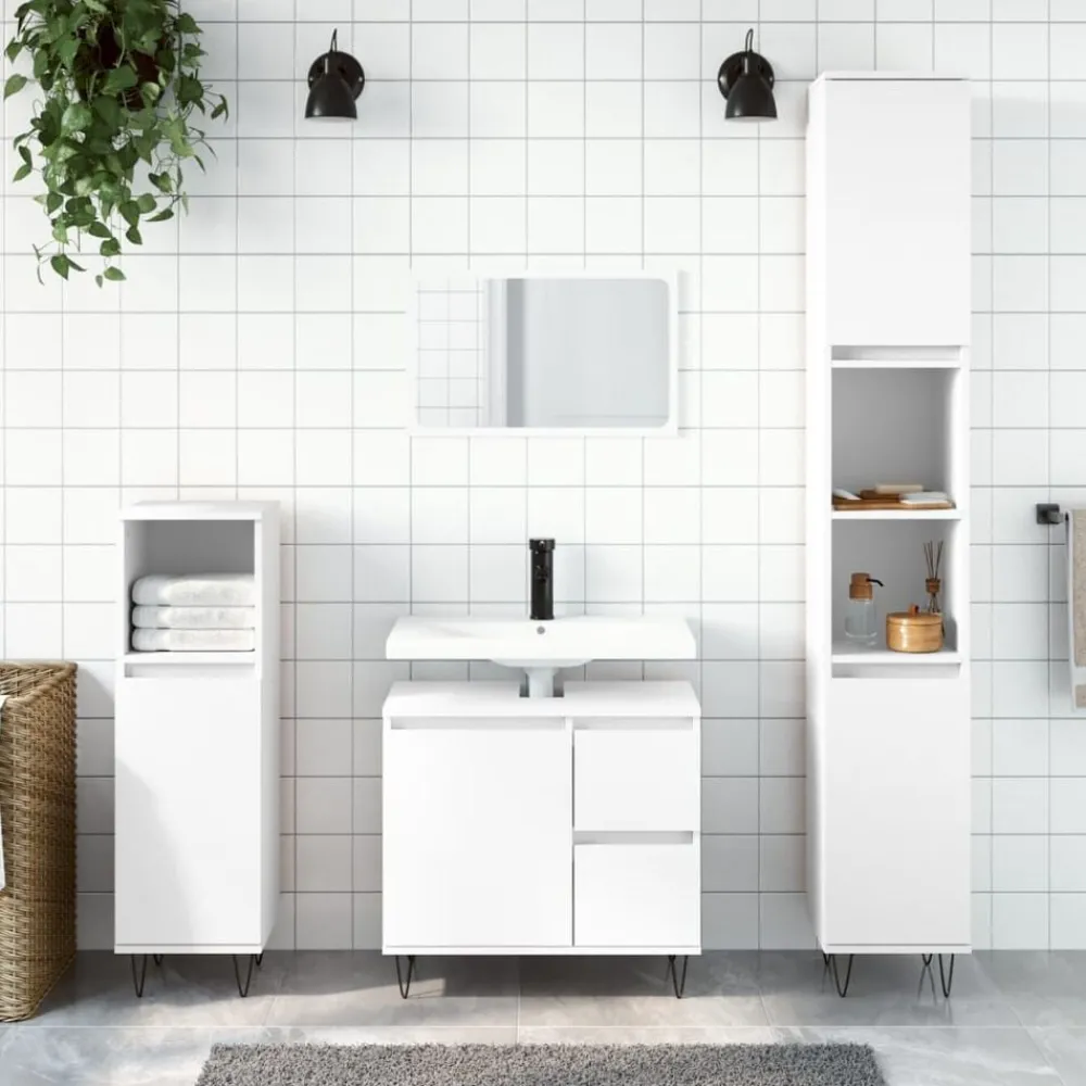 Meubelsets*vidaXL 3-delige Badkamermeubelset bewerkt hout Wit