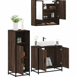 Meubelsets*vidaXL 3-delige Badkamermeubelset bewerkt hout bruin eikenkleur