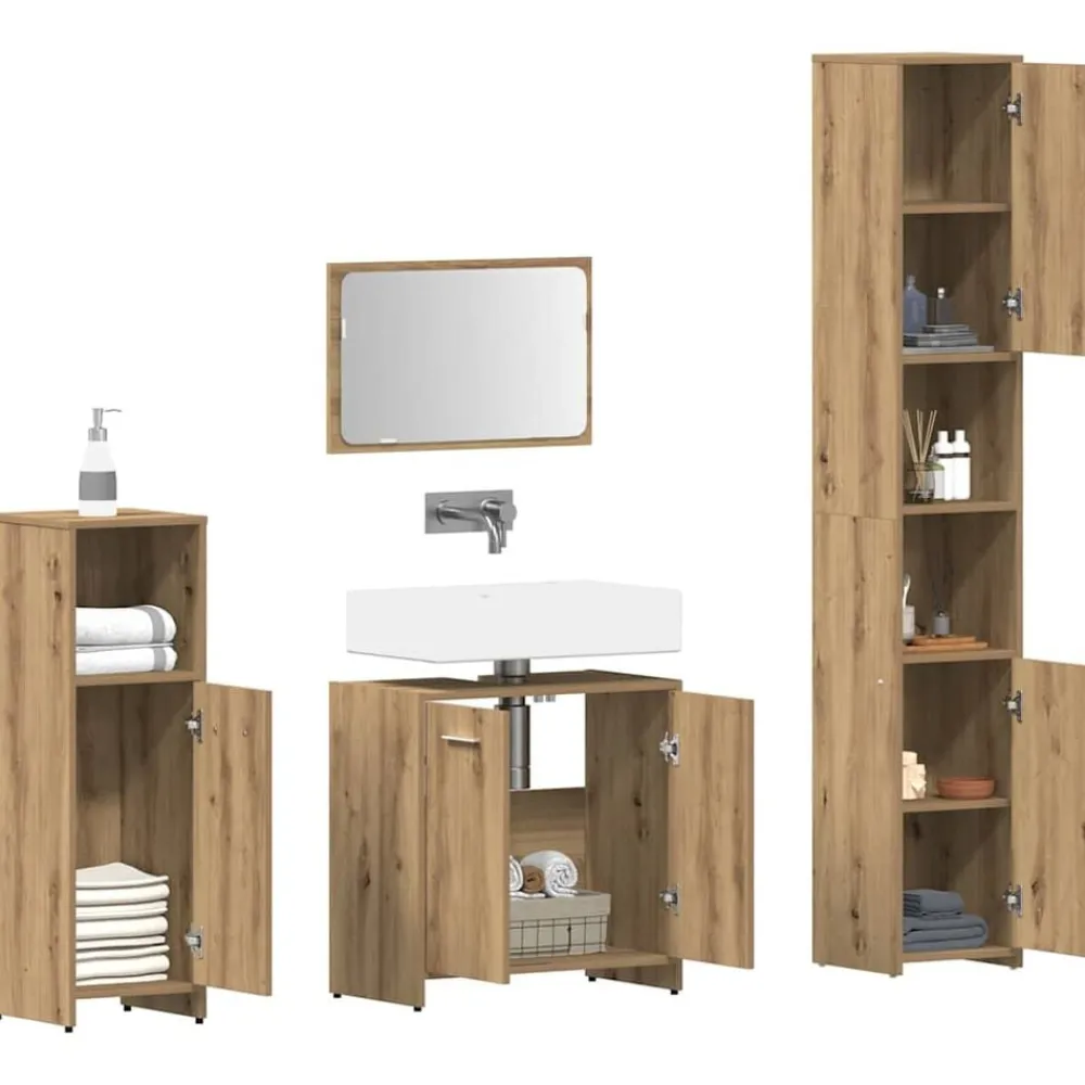 Meubelsets*vidaXL 4-delige Badkamermeubelset bewerkt hout artisanaal eikenkleur artisanaal eikenkleurig