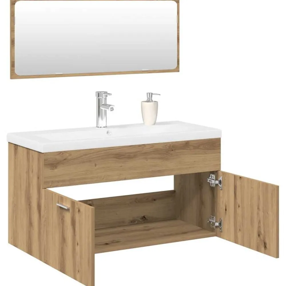 Meubelsets*vidaXL 3-delige Badkamermeubelset bewerkt hout artisanaal eikenkleur artisanaal eikenkleurig