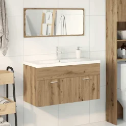 Meubelsets*vidaXL 3-delige Badkamermeubelset bewerkt hout artisanaal eikenkleur artisanaal eikenkleurig