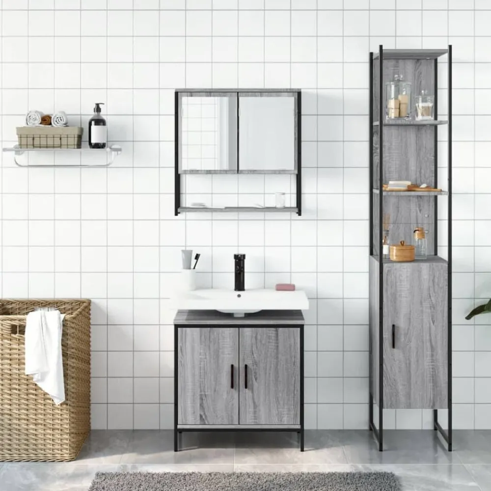 3-delige Badkamermeubelset bewerkt hout eikenkleur>vidaXL Discount