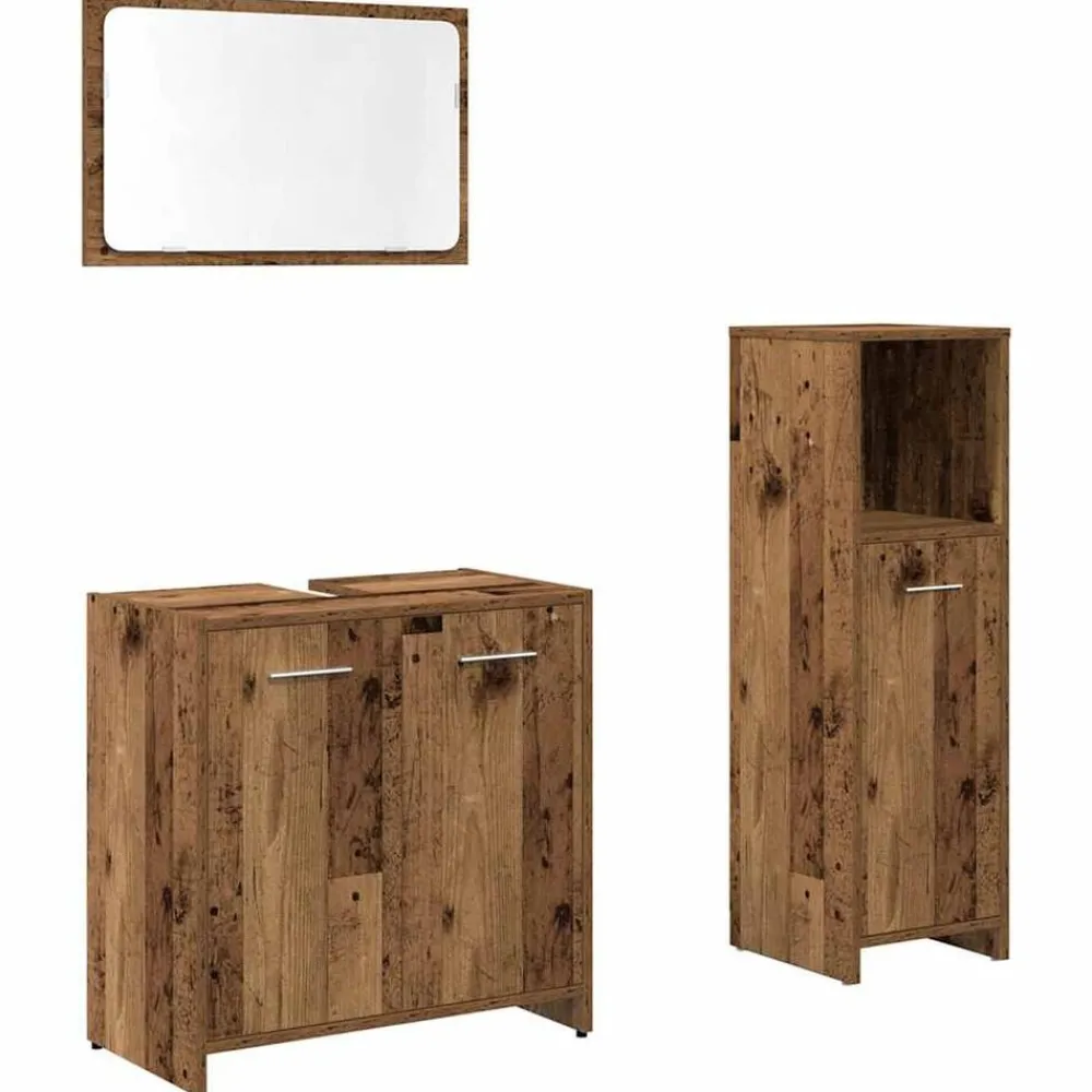 3-delige Badkamermeubelset bewerkt hout kleurig>vidaXL Online