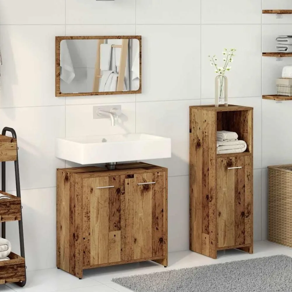 3-delige Badkamermeubelset bewerkt hout kleurig>vidaXL Online