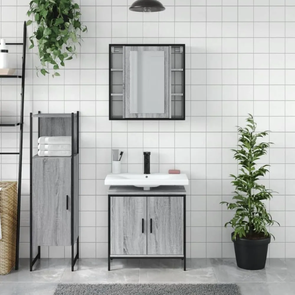3-delige Badkamermeubelset bewerkt hout eikenkleur>vidaXL Sale