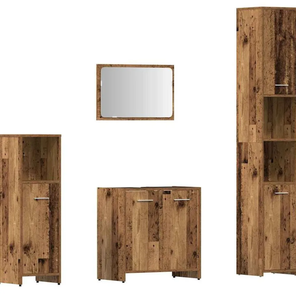 Meubelsets*vidaXL 4-delige Badkamermeubelset bewerkt hout kleurig Oud hout