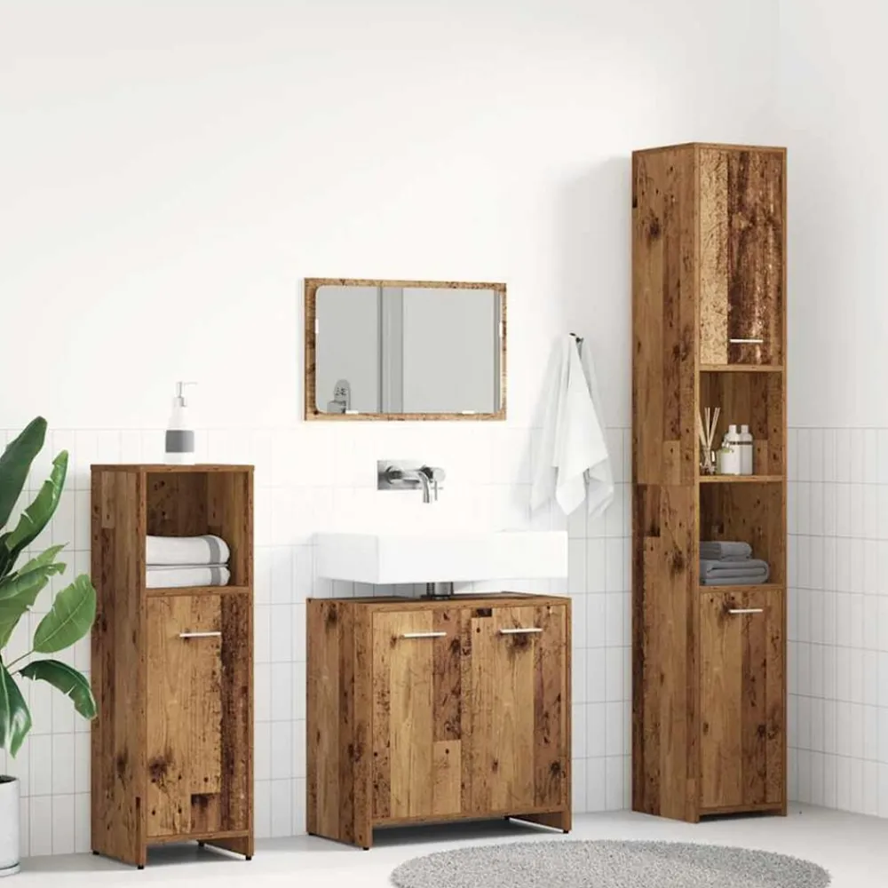 Meubelsets*vidaXL 4-delige Badkamermeubelset bewerkt hout kleurig Oud hout