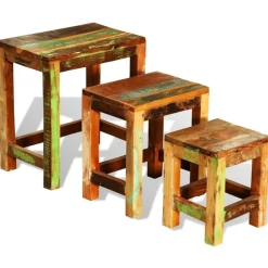 Tafels*vidaXL 3-delige Bijzettafeltjesset vintage stijl gerecycled hout