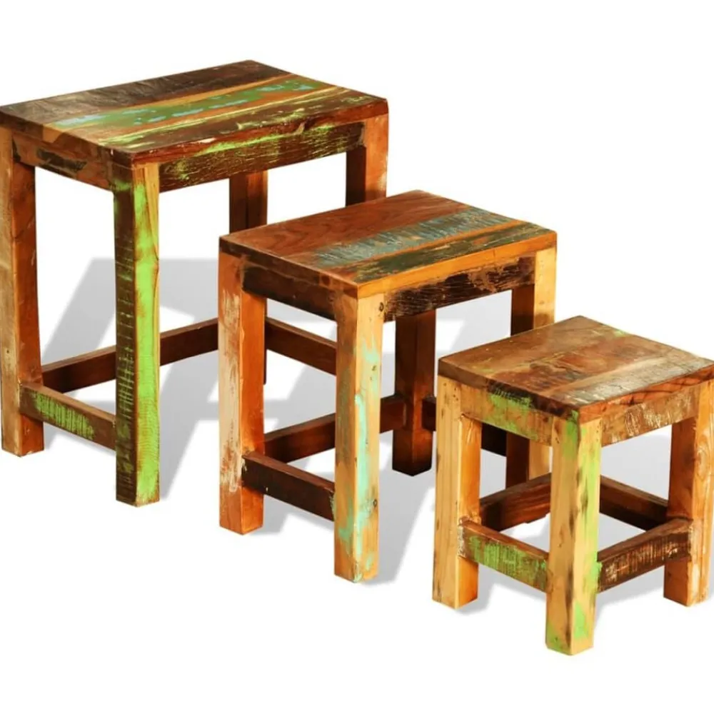 Tafels*vidaXL 3-delige Bijzettafeltjesset vintage stijl gerecycled hout