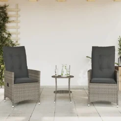 Tuinmeubelen*vidaXL 3-delige Bistroset met kussens poly rattan Grijs