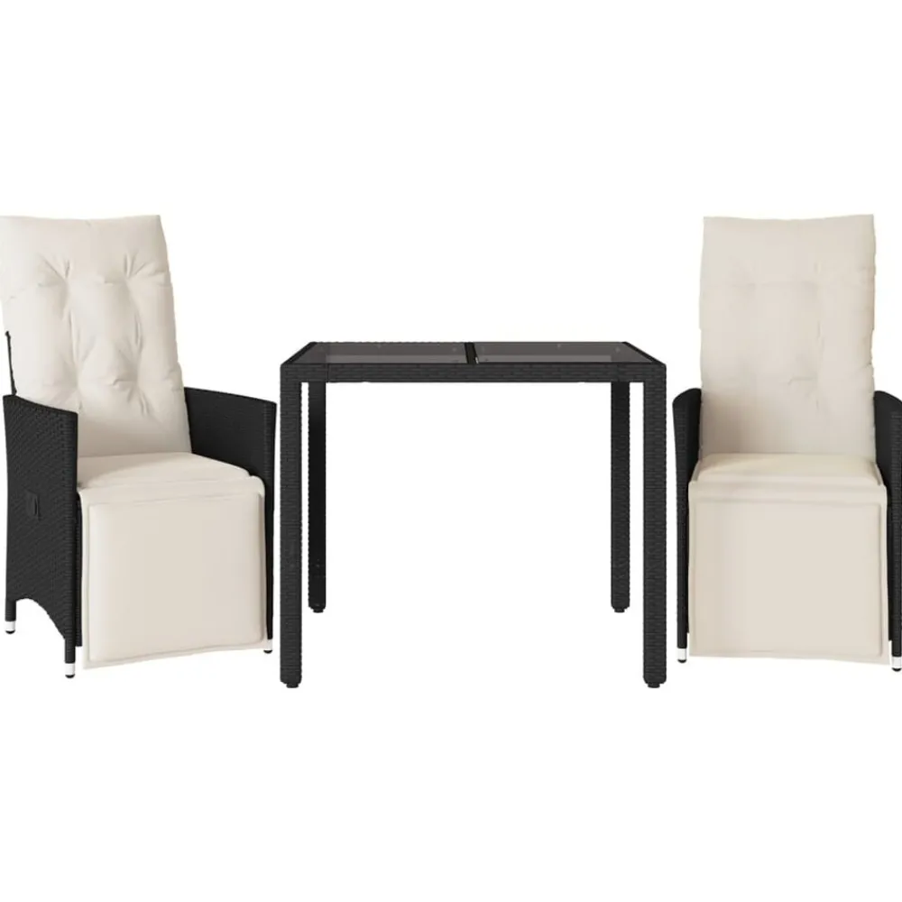 3-delige Bistroset met kussens poly rattan zwart>vidaXL Sale