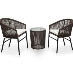 Tuinmeubelen*vidaXL 3-delige Bistroset met kussens PE-rattan Bruin