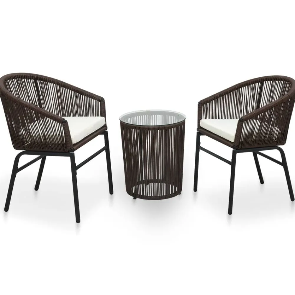 Tuinmeubelen*vidaXL 3-delige Bistroset met kussens PE-rattan Bruin