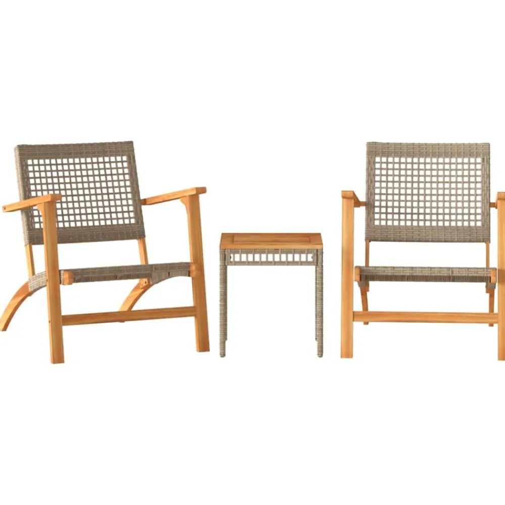 Tuinmeubelen*vidaXL 3-delige Bistroset poly rattan en massief acaciahout Beige