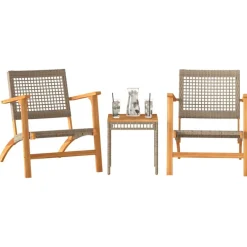 Tuinmeubelen*vidaXL 3-delige Bistroset poly rattan en massief acaciahout Beige